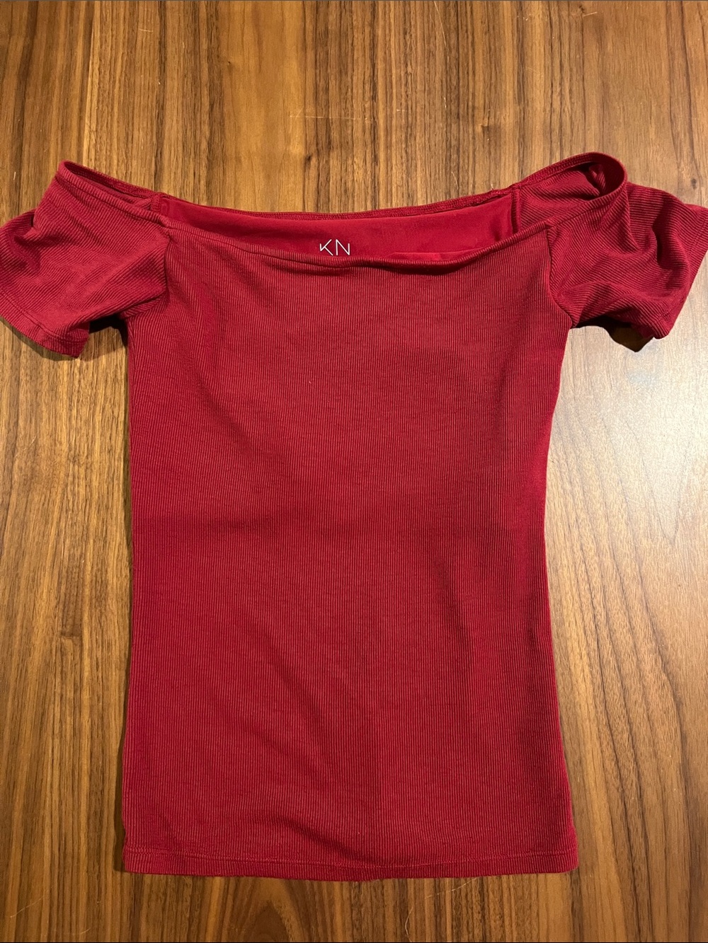 Klassy Network Off-Shoulder Ribbed Top in Deep Red